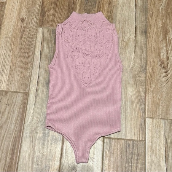 Free People Intimately On Point Mauve Ribbed Knit Mock Neck Bodysuit - Picture 3 of 4